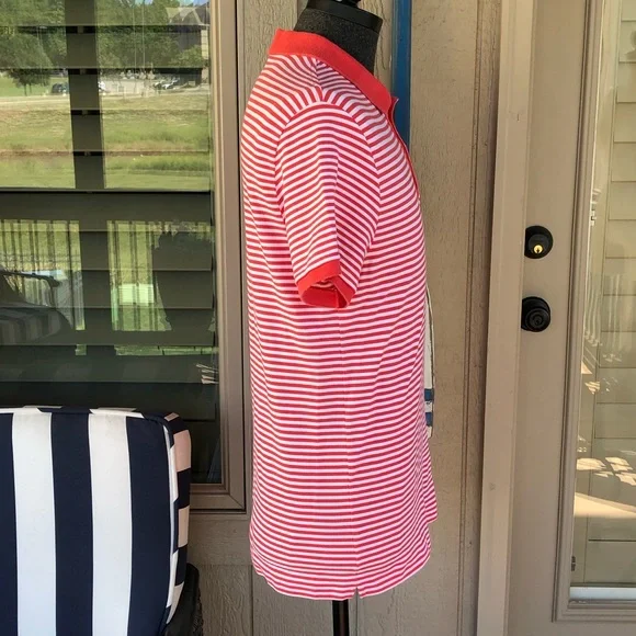 LACOSTE Men’s Coral & White Micro-Stripe Cotton Pique Knit Shirt - Size EU6/US L - Picture 6 of 12